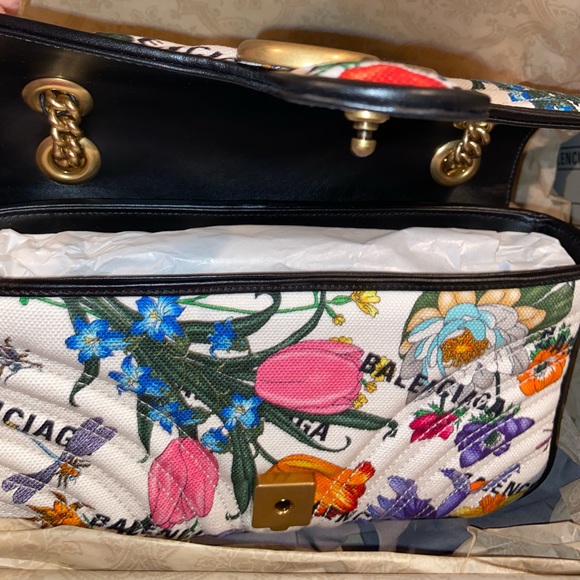 Gucci X Balenciaga The Hacker Project Aria 100 GG White Floral Small Marmont Bag - Picture 4 of 9